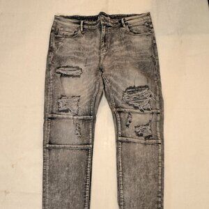 Acid Wash Black/Gray Distressed Jeans • Evolution in Design • Size 42
